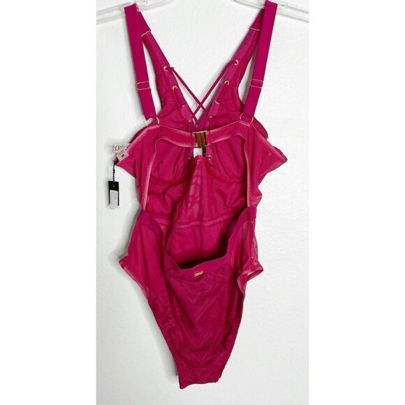 NWT  XOXO  Lace Up Corset Raspberry Pink One Piece Swimsuit Medium - Picture 4 of 4